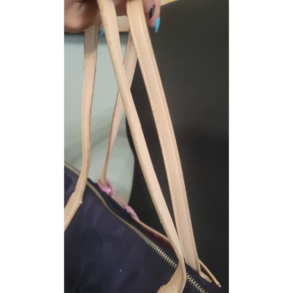 Coach Signature Nylon Tote Bag C1376-24362 Purple Beige Leather Trim Shoulder... - Picture 11 of 11